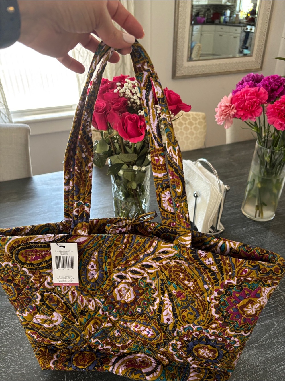 Vera Bradley NWT Paisley Tote in Mustard, Pink & Teal. - Picture 6 of 7